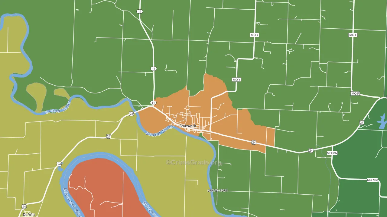 Brunswick, MO Map of Burglary Rates