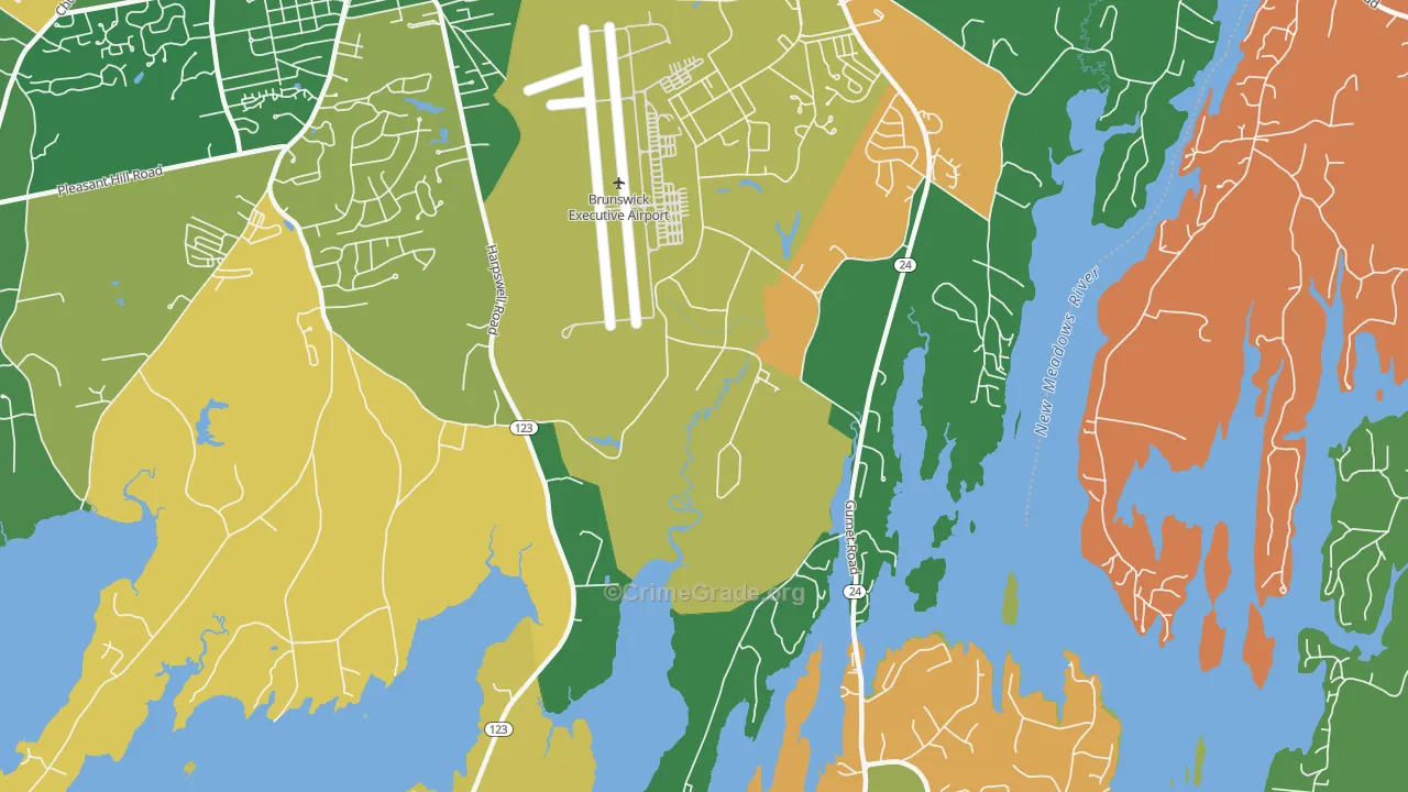 Brunswick Naval Air Station, ME Map of Burglary Rates