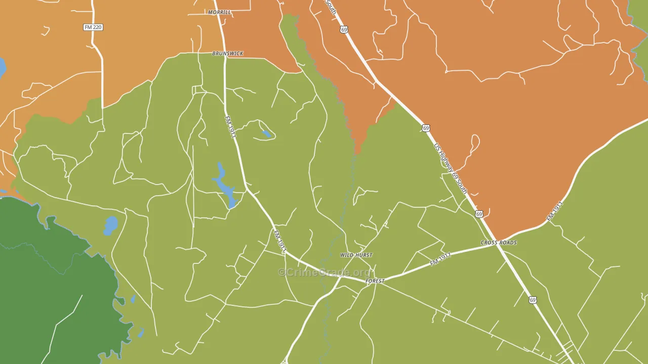 Brunswick, TX Map of Burglary Rates