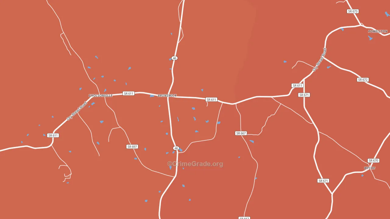 Brunswick, VA Map of Burglary Rates