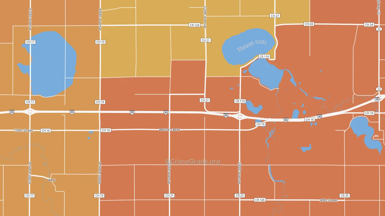 Brush Creek, MN Map of Burglary Rates