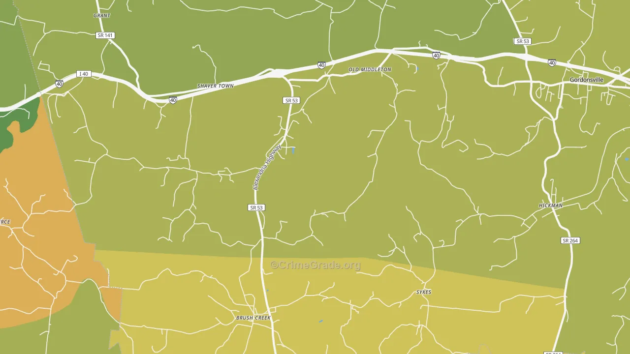 Brush Creek, TN Map of Burglary Rates