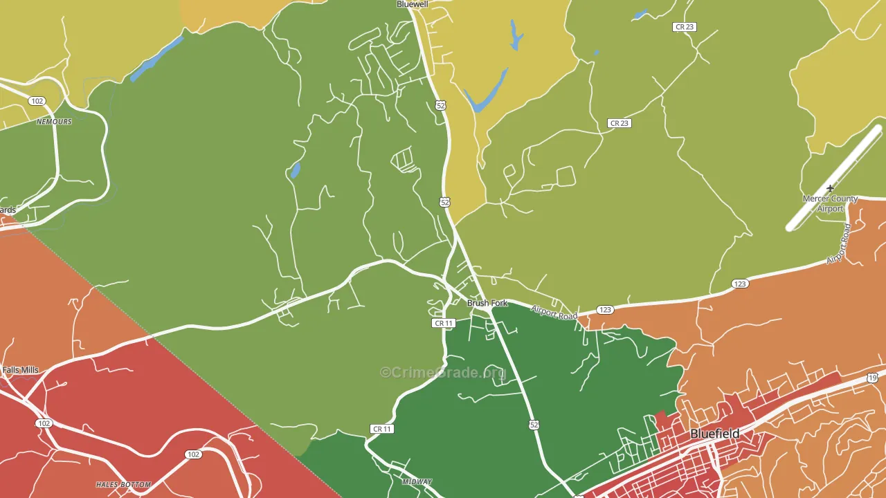 Brush Fork, WV Map of Burglary Rates