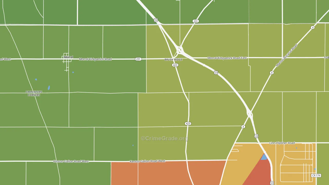 Brush Ridge, OH Map of Burglary Rates