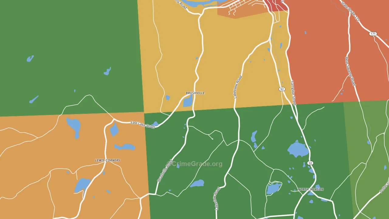 Brushville, PA Map of Burglary Rates
