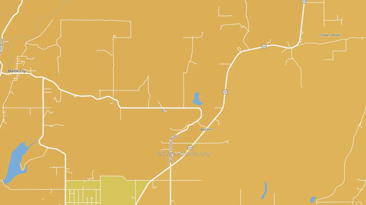 Brushy, OK Map of Burglary Rates