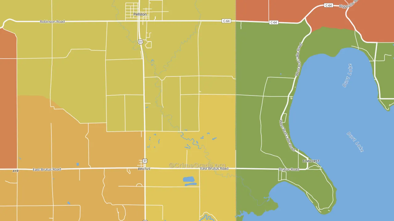 Brutus, MI Map of Burglary Rates