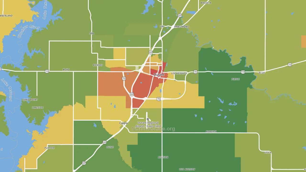 Bryan County, OK Map of Burglary Rates