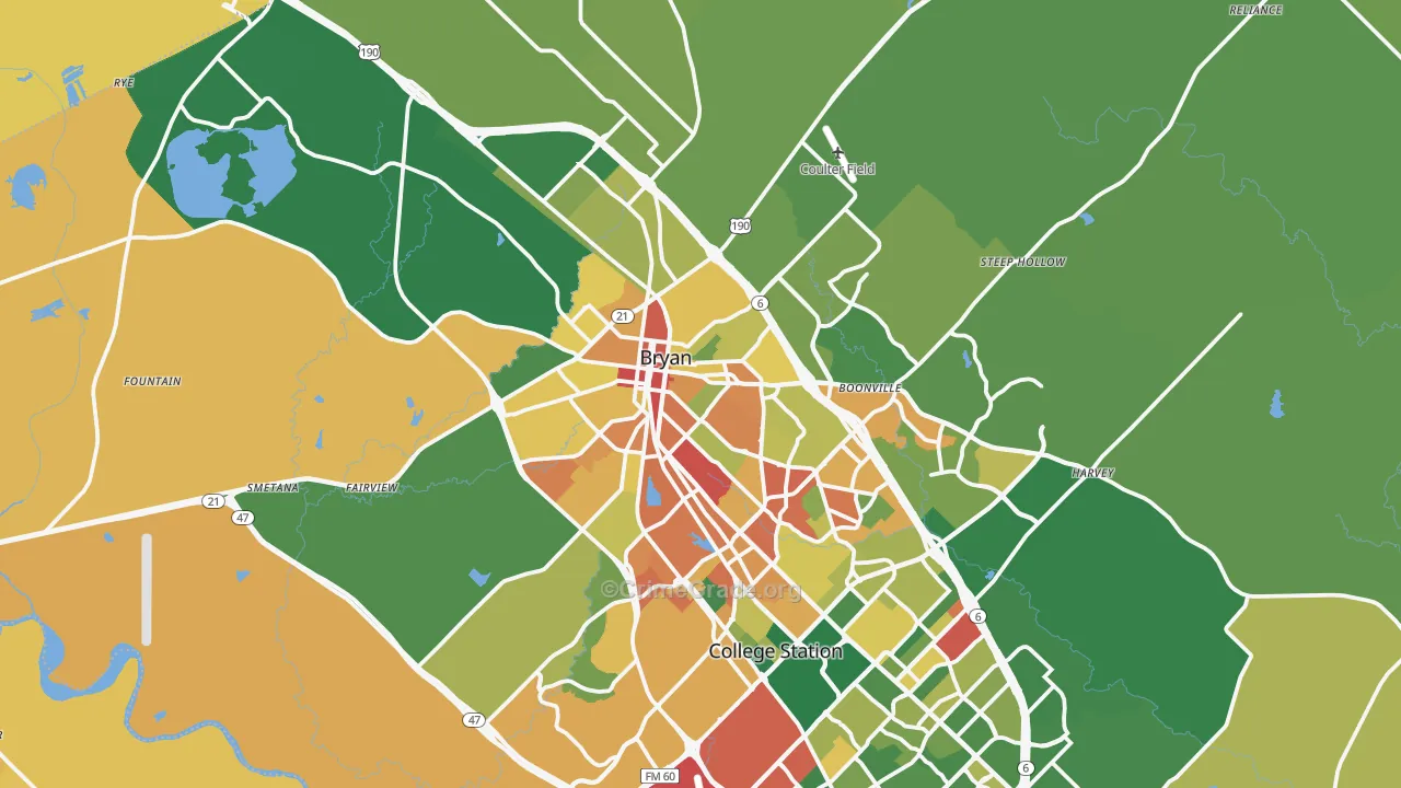 Bryan, TX Map of Burglary Rates
