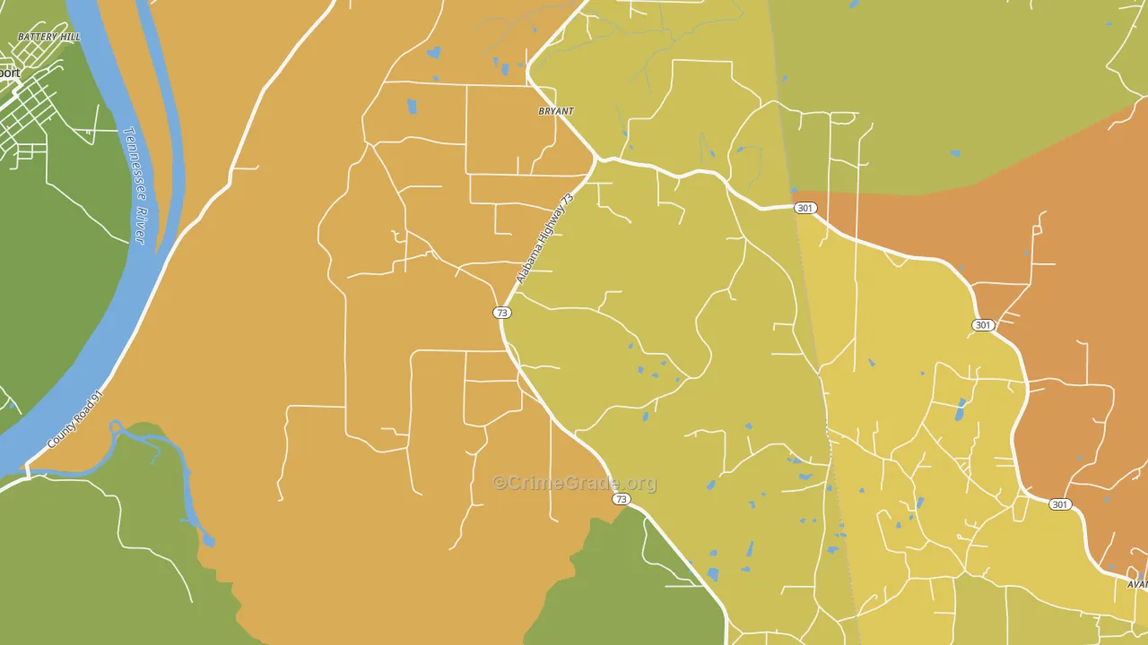 Bryant, AL Map of Burglary Rates