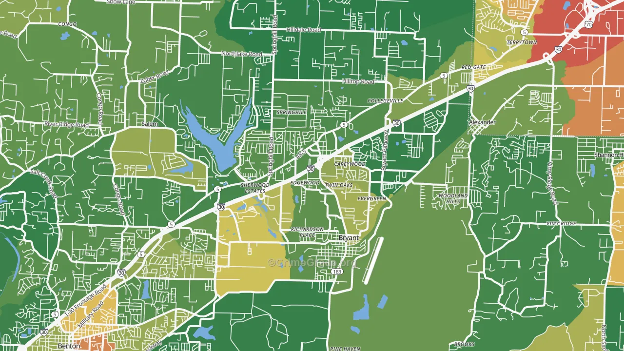 Bryant, AR Map of Burglary Rates