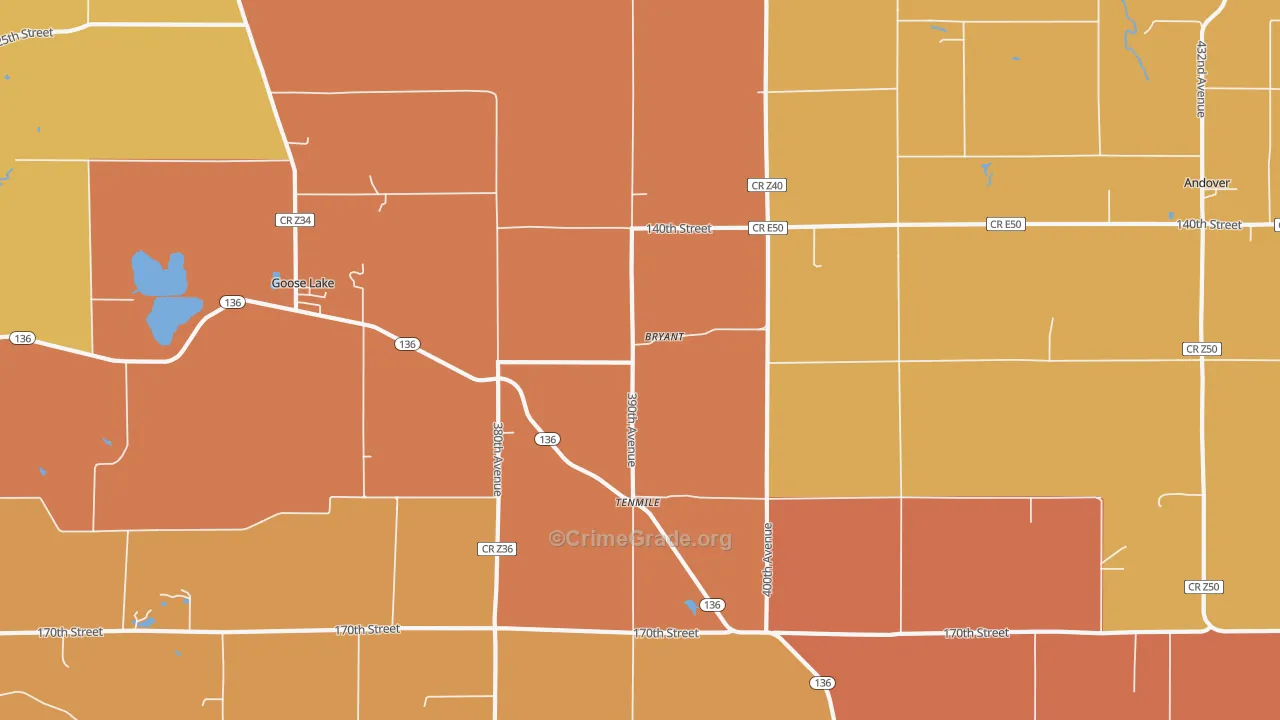 Bryant, IA Map of Burglary Rates