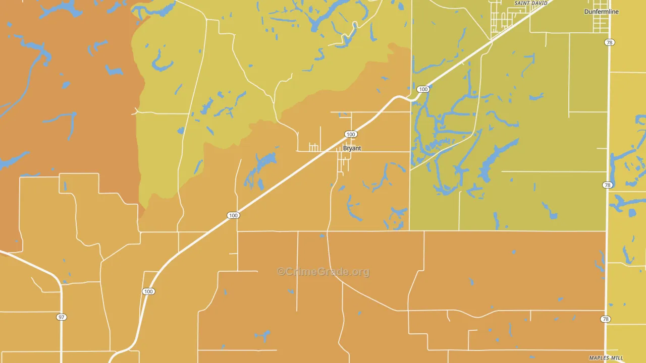 Bryant, IL Map of Burglary Rates