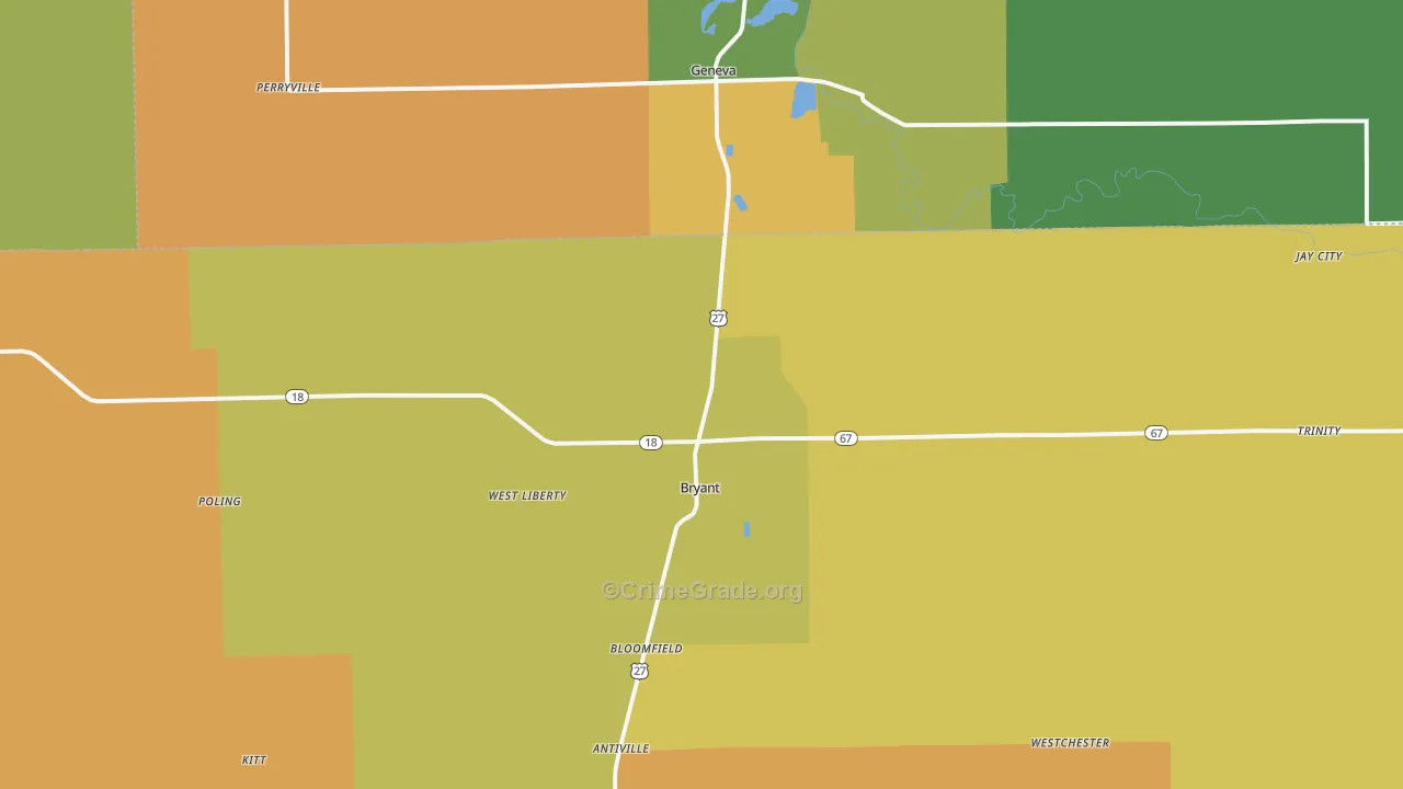Bryant, IN Map of Burglary Rates
