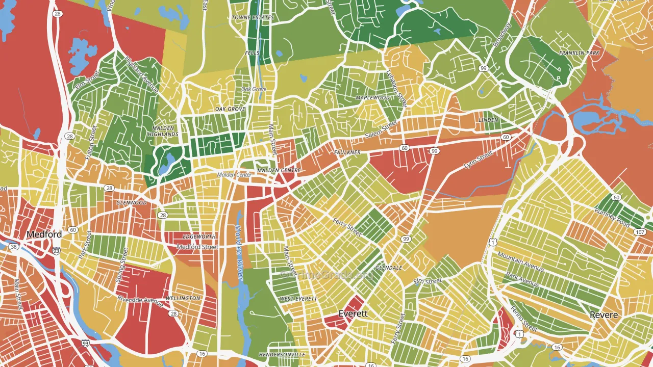 Bryant Terrace, Malden, MA Map of Burglary Rates