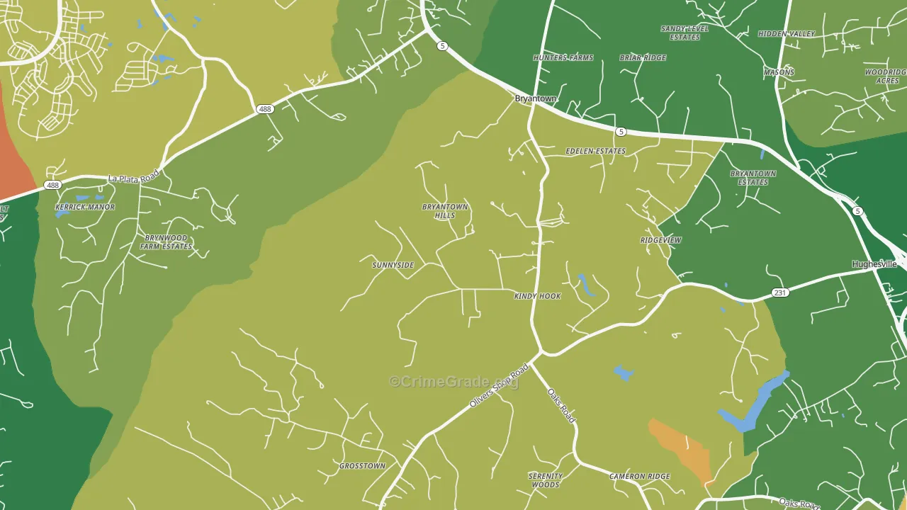 Bryantown, MD Map of Burglary Rates