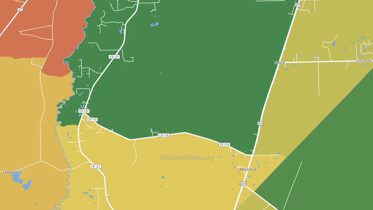 Bryceville, FL Map of Burglary Rates