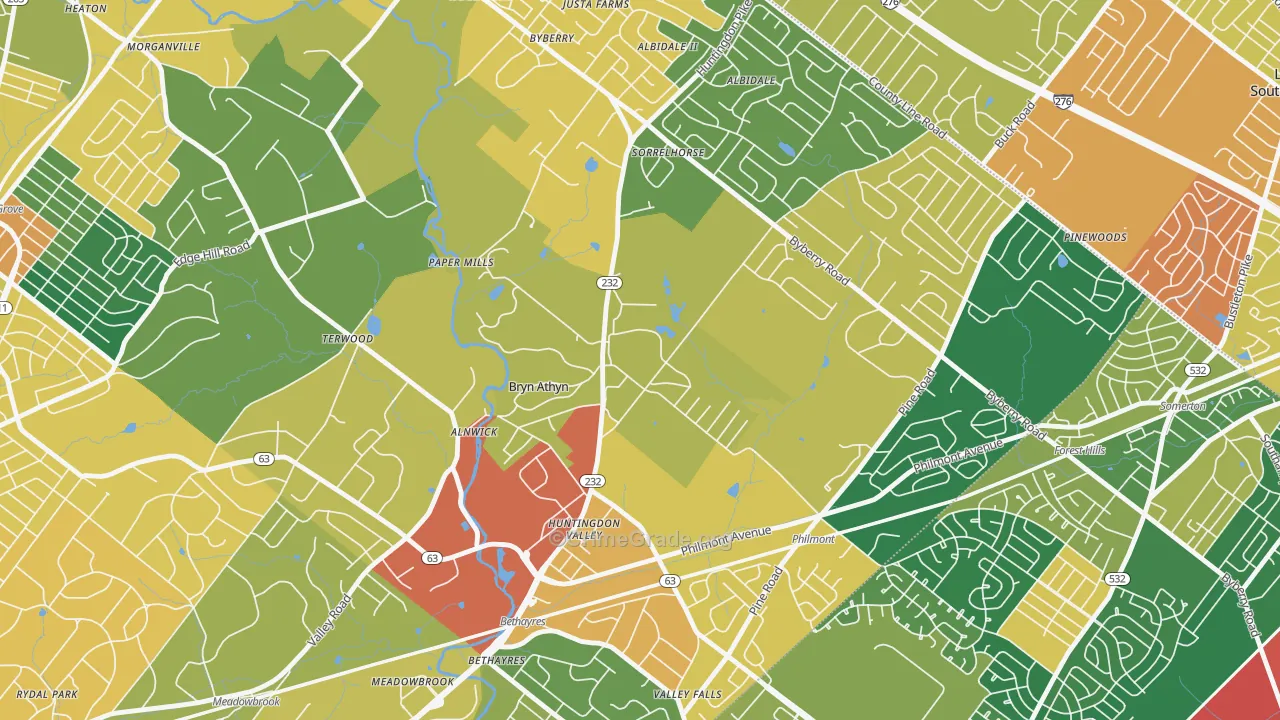 Bryn Athyn, PA Map of Burglary Rates