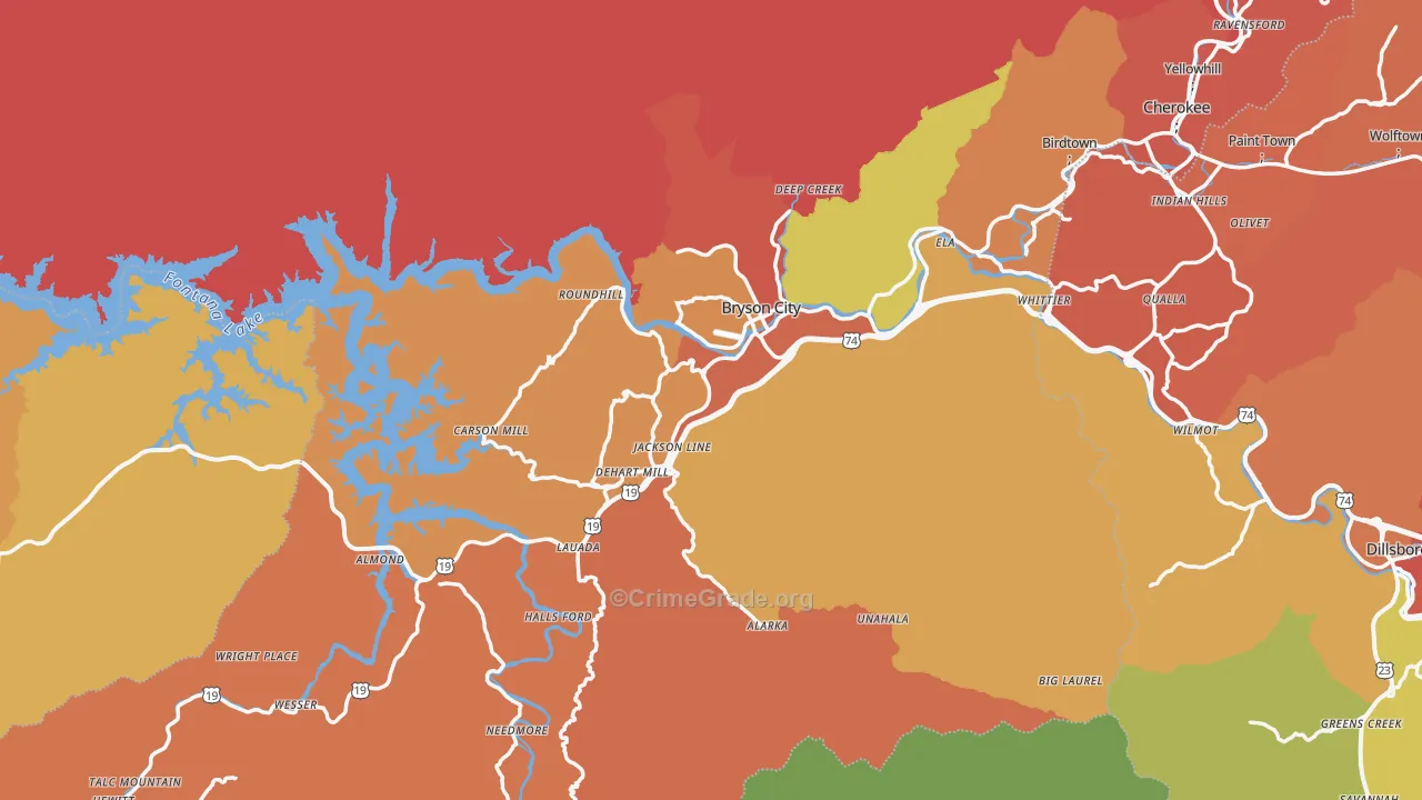 Bryson City, NC Map of Burglary Rates