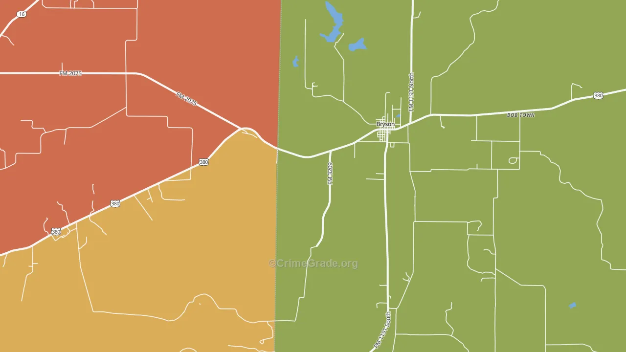 Bryson, TX Map of Burglary Rates