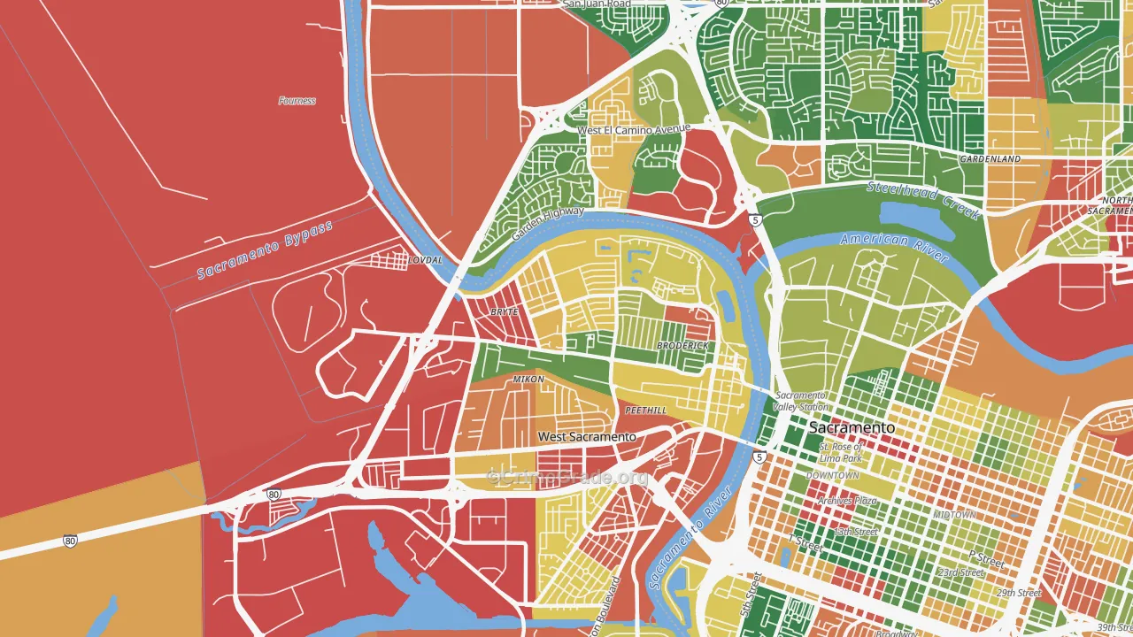 Bryte, West Sacramento, CA Map of Burglary Rates