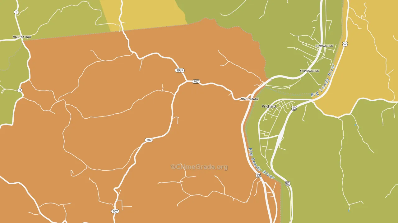 Buchanan, KY Map of Burglary Rates