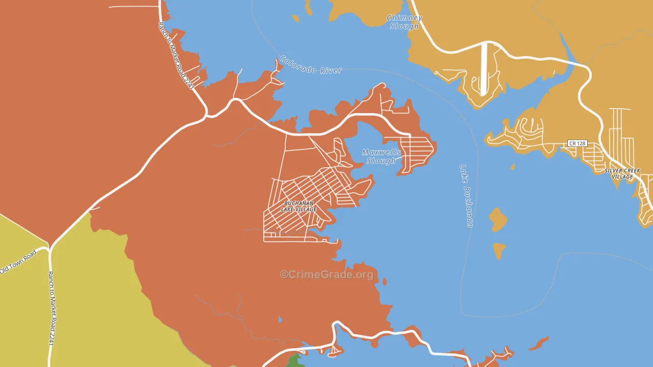 Buchanan Lake Village, TX Map of Burglary Rates
