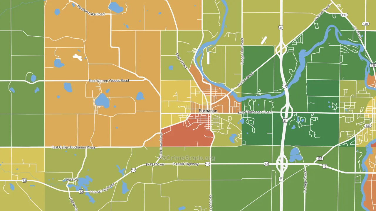 Buchanan, MI Map of Burglary Rates