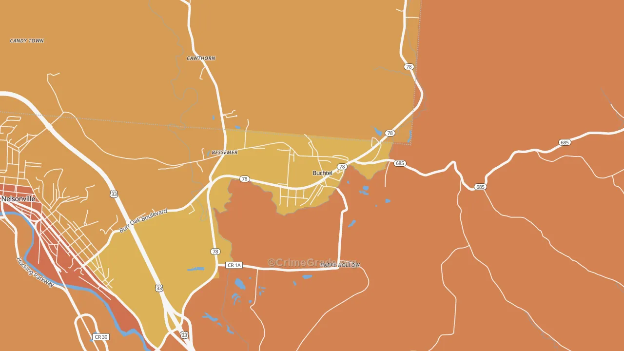 Buchtel, OH Map of Burglary Rates
