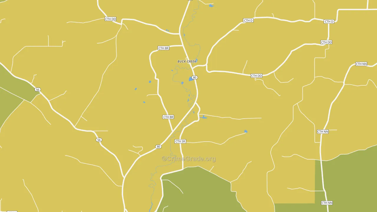 Buck Creek, WI Map of Burglary Rates