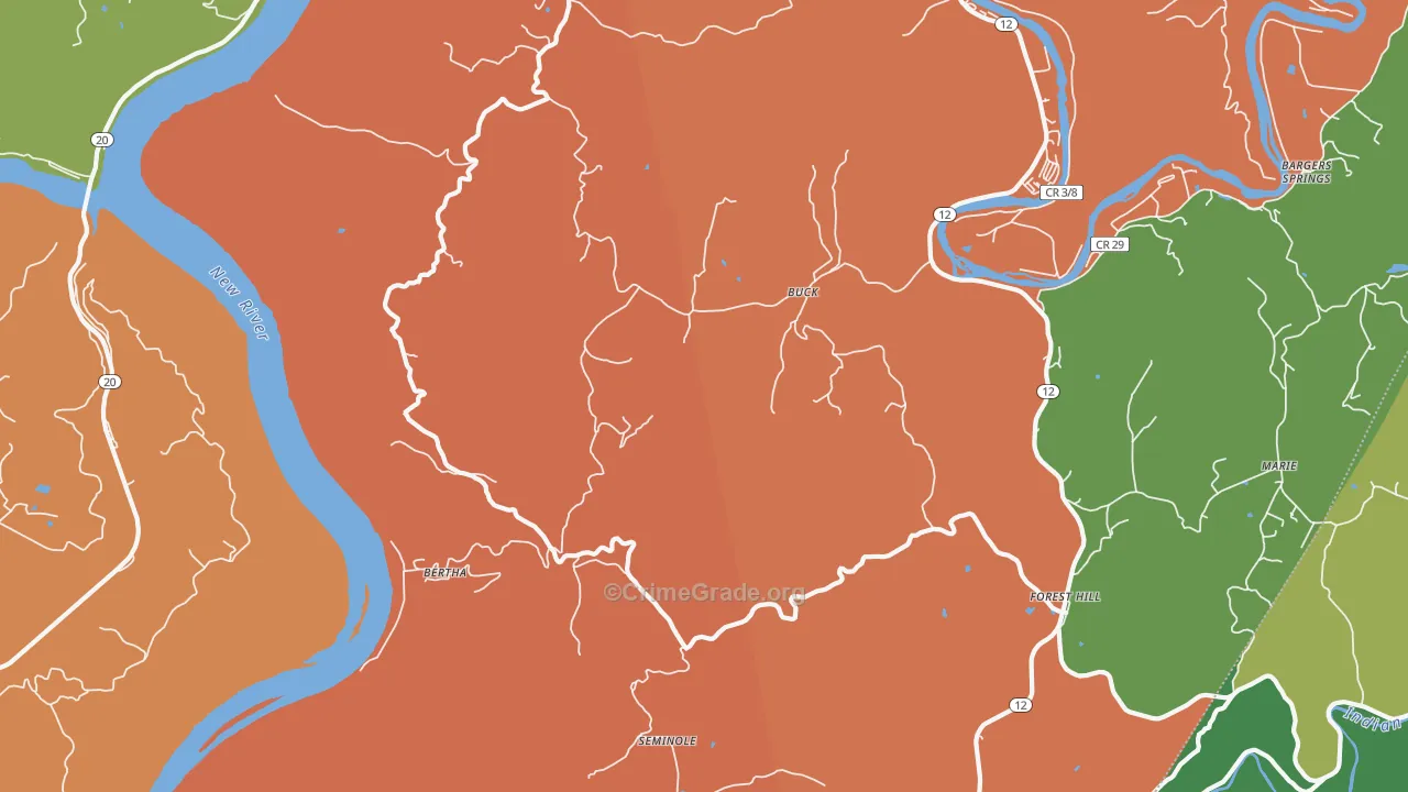 Buck, WV Map of Burglary Rates