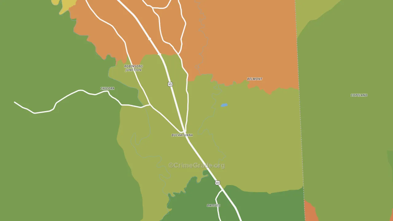 Buckatunna, MS Map of Burglary Rates