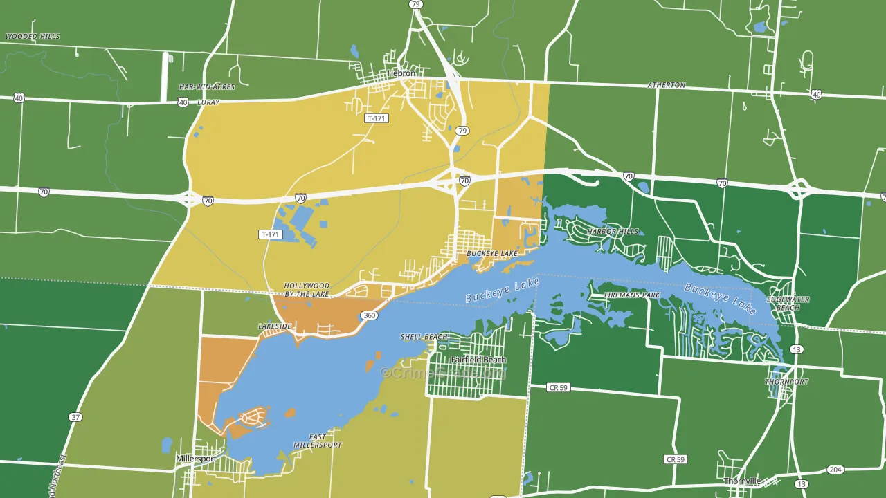 Buckeye Lake, OH Map of Burglary Rates