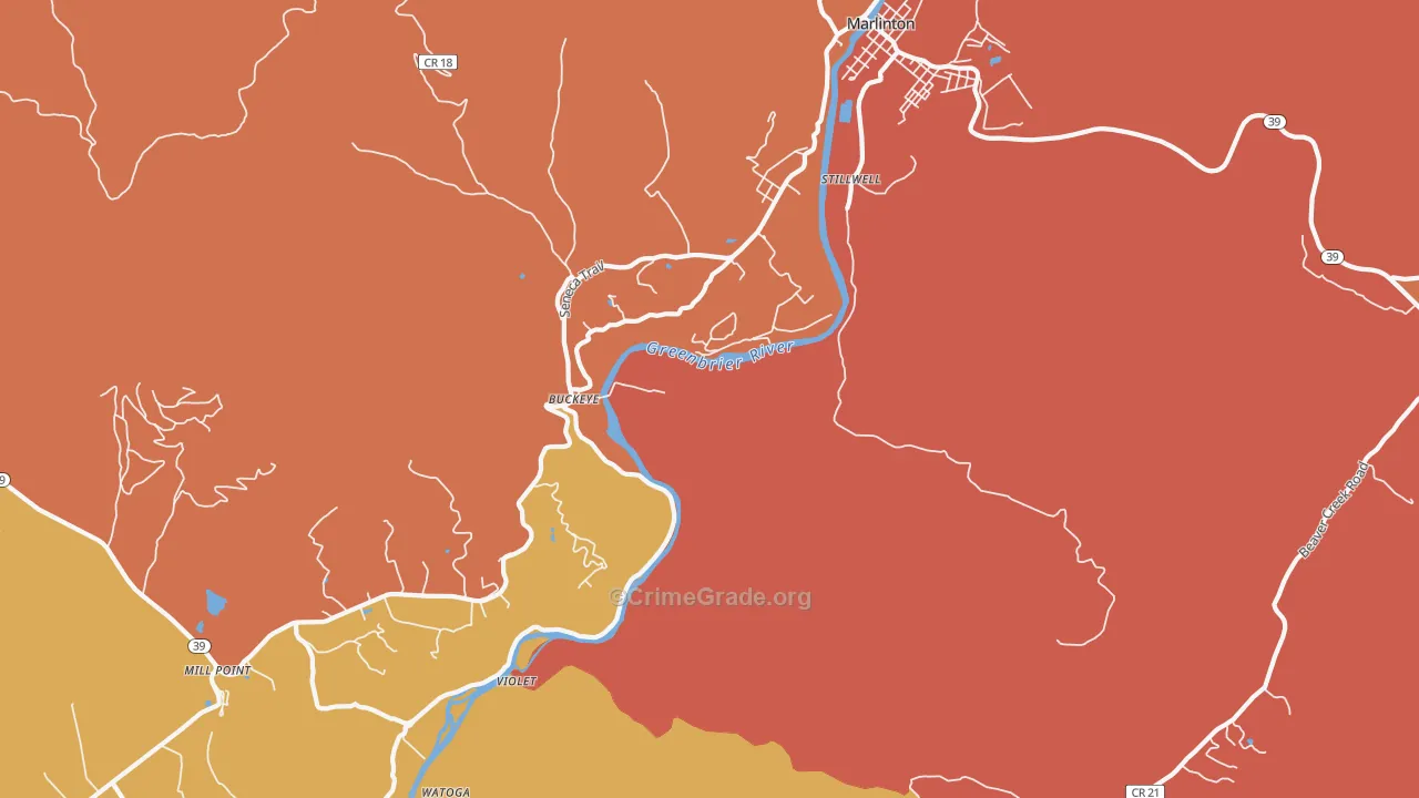 Buckeye, WV Map of Burglary Rates
