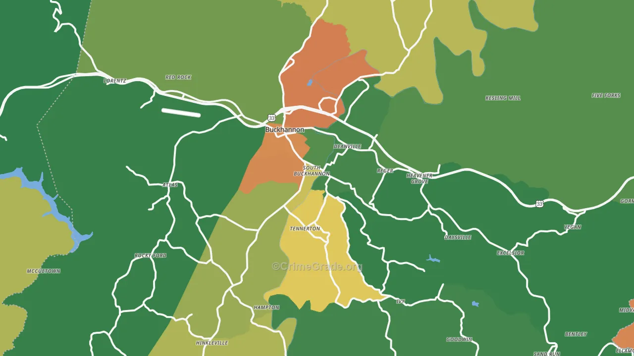 Buckhannon, WV Map of Burglary Rates