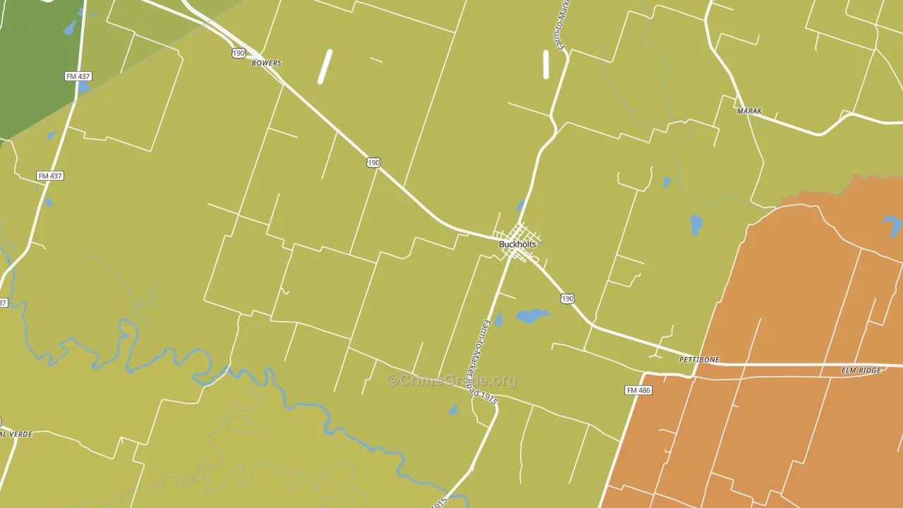 Buckholts, TX Map of Burglary Rates