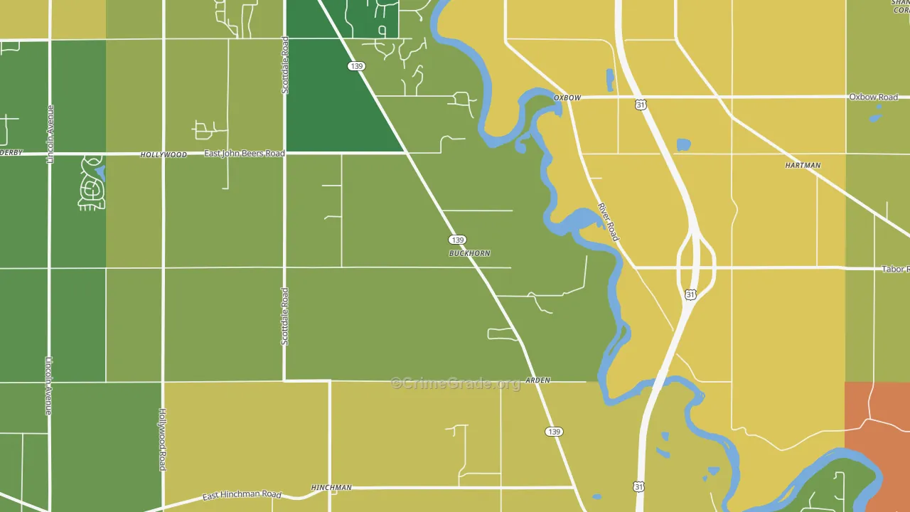 Buckhorn, MI Map of Burglary Rates