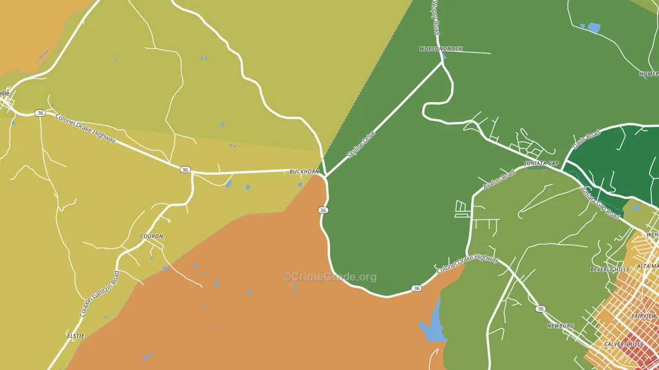 Buckhorn, PA Map of Burglary Rates