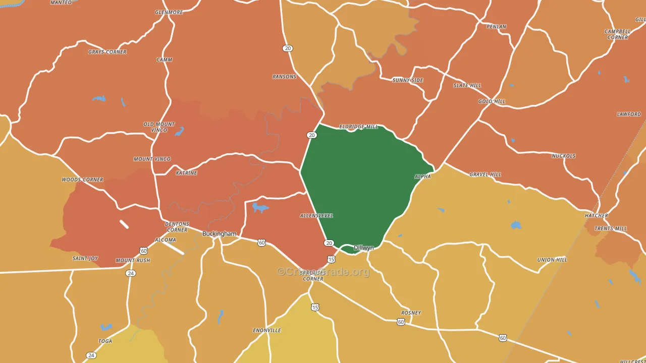 Buckingham County, VA Map of Burglary Rates