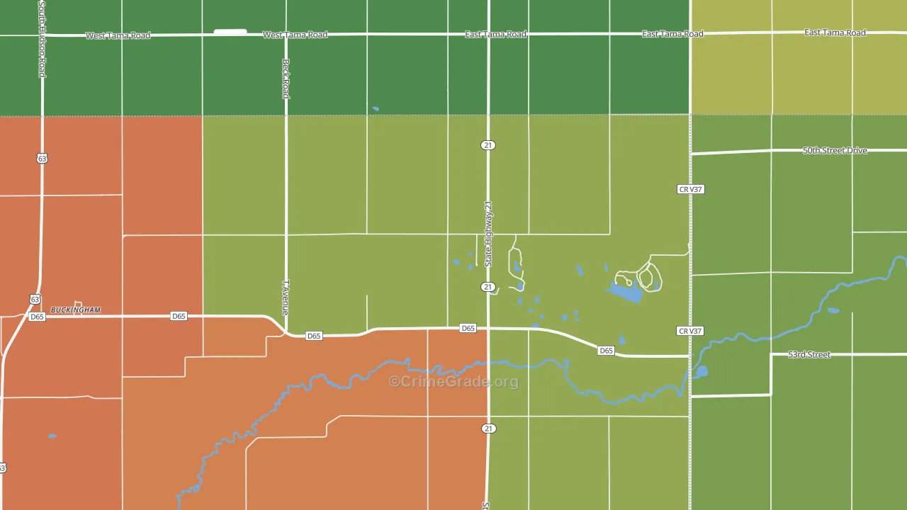Buckingham, IA Map of Burglary Rates