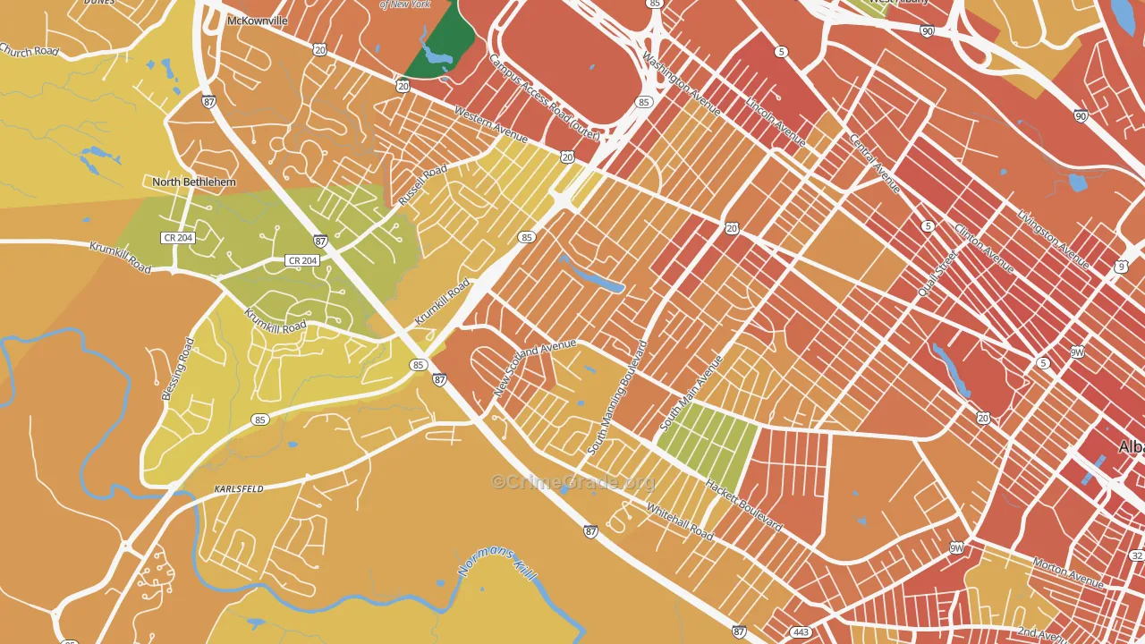 Buckingham Lake-Crestwood, Albany, NY Map of Burglary Rates