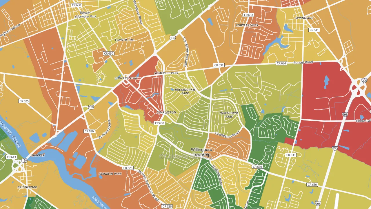 Buckingham Park, Willingboro, NJ Map of Burglary Rates