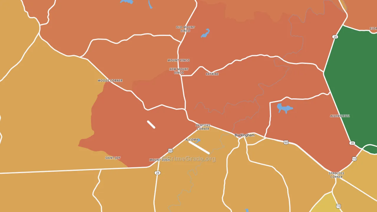 Buckingham, VA Map of Burglary Rates