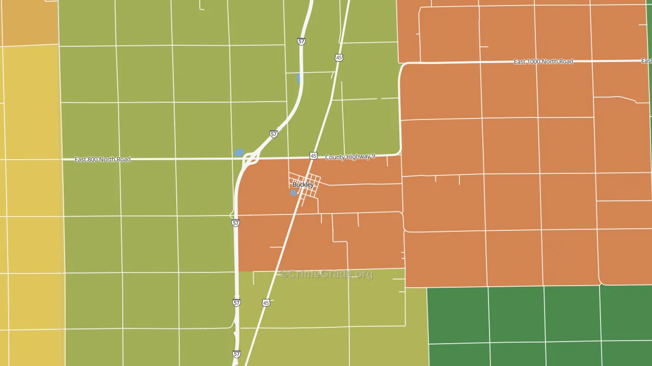Buckley, IL Map of Burglary Rates
