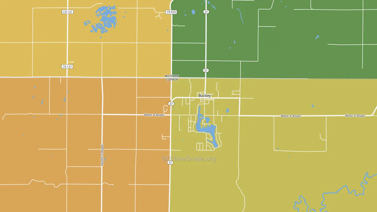 Buckley, MI Map of Burglary Rates