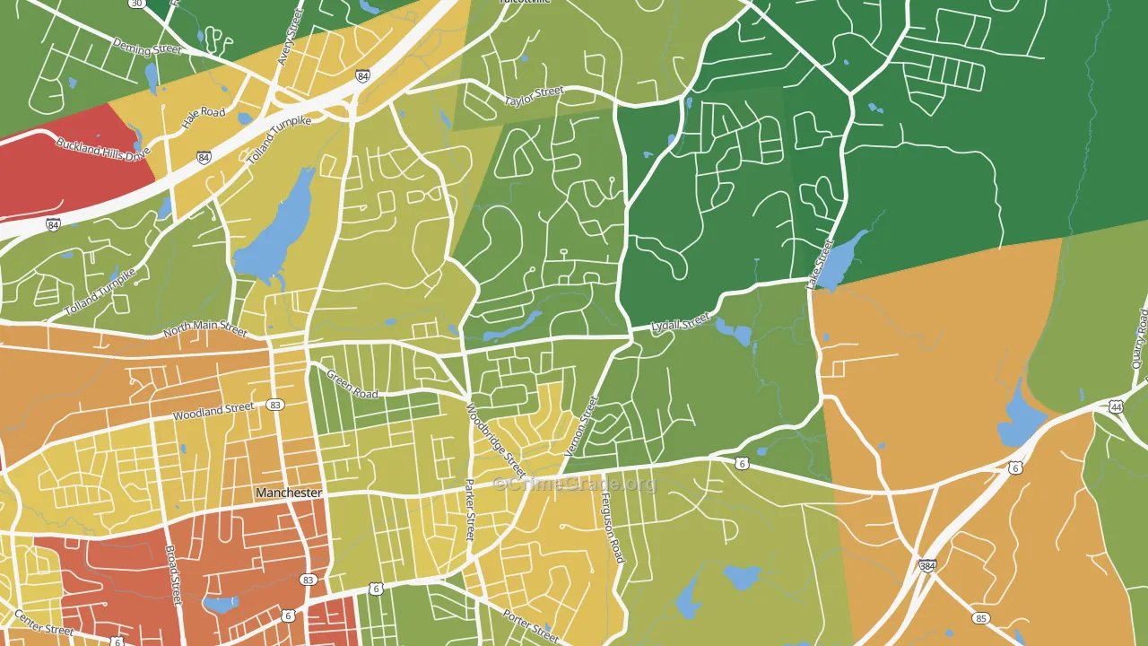 Buckley, Oakland, CT Map of Burglary Rates
