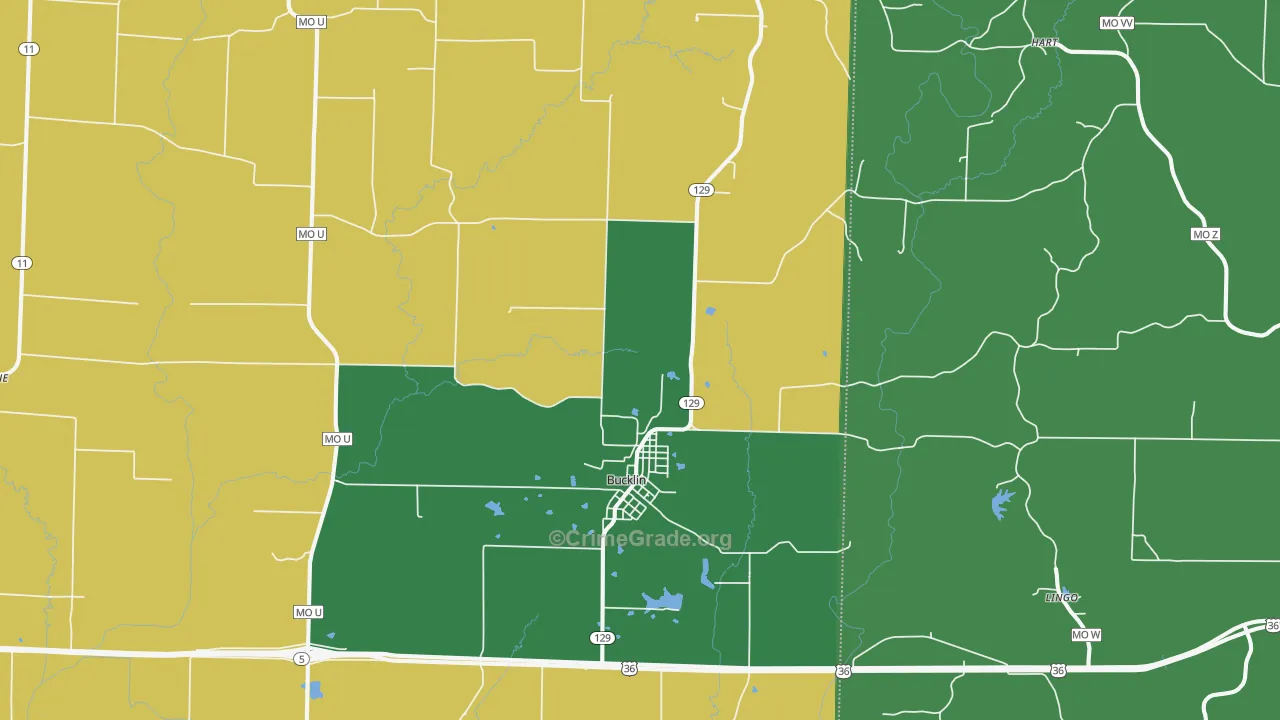 Bucklin, MO Map of Burglary Rates
