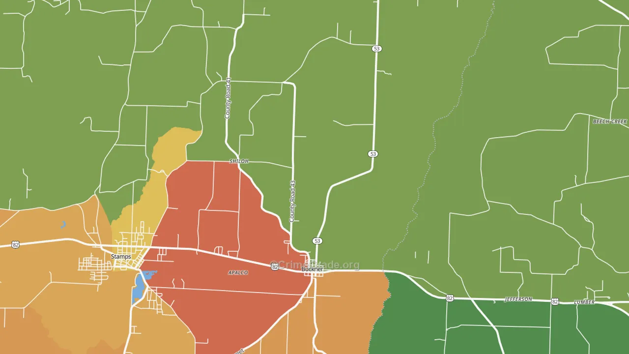 Buckner, AR Map of Burglary Rates
