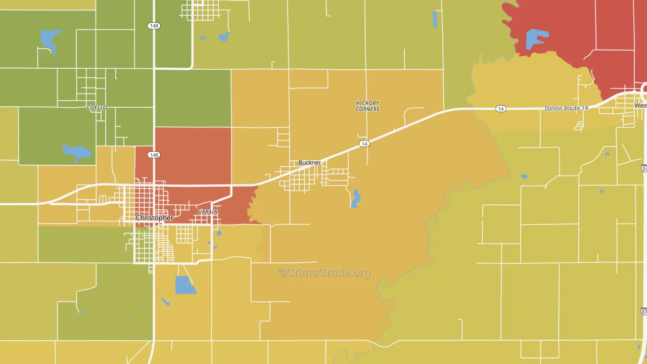 Buckner, IL Map of Burglary Rates