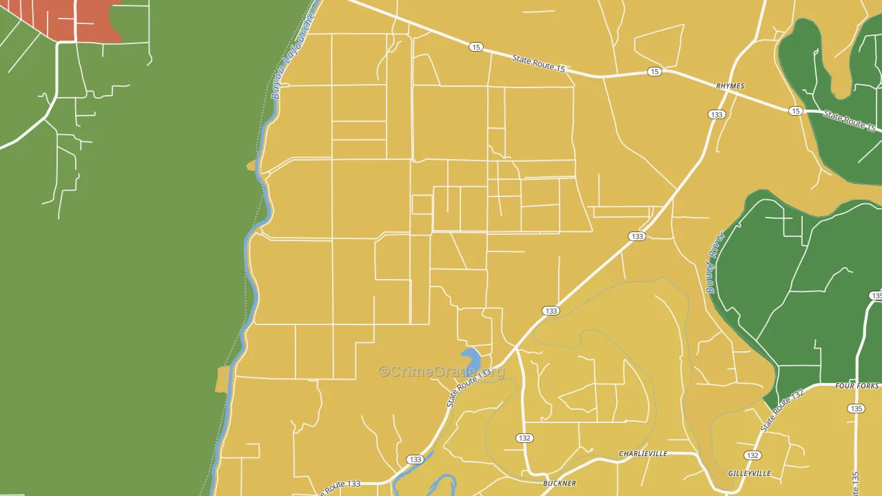 Buckner, LA Map of Burglary Rates